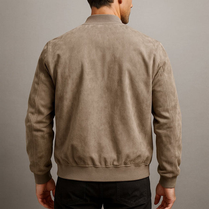 Structured men's jacket, a key bomber style outerwear for sophisticated men's fashion and smart casual look.