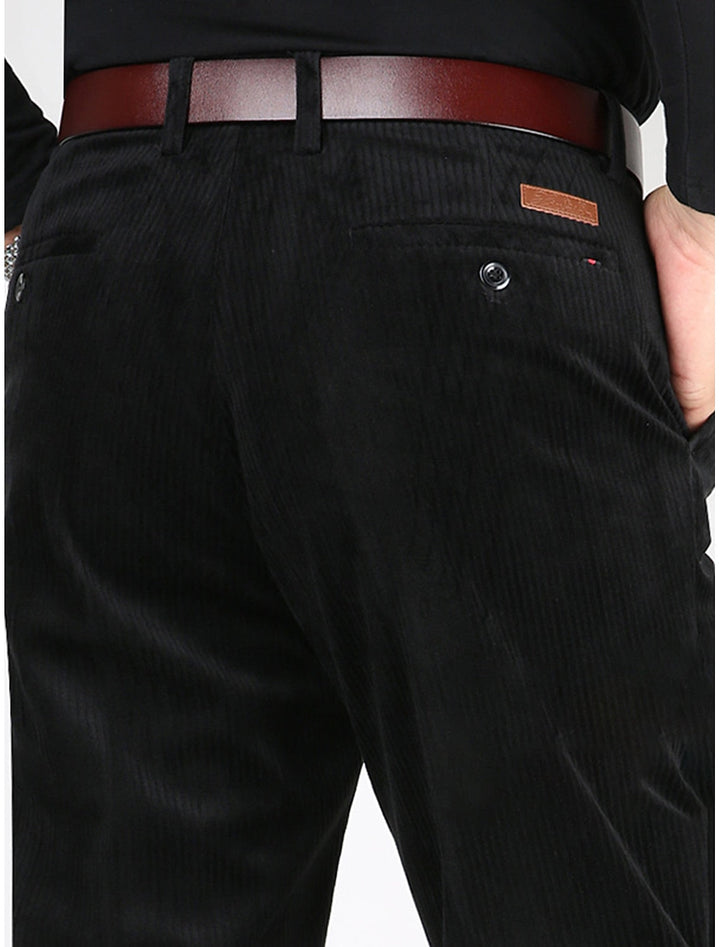 Men's structured ribbed pants in black, offering all-day comfort for casual wear and modern style.