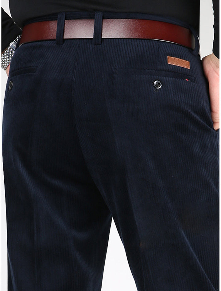 Ribbed men's pants featuring a structured design, functional pockets, and a comfortable, relaxed fit.