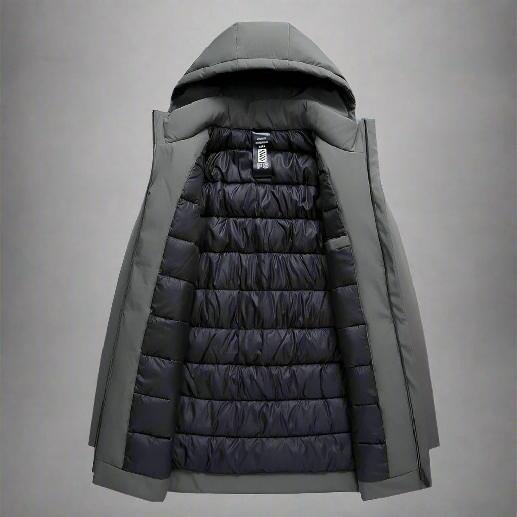 Versatile men's black hooded winter jacket for smart casual looks & ultimate cold weather comfort.