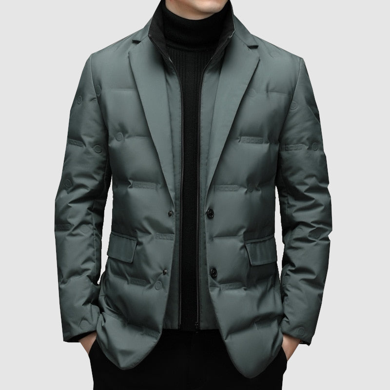 Versatile men's tailored padded jacket for winter, featuring a sophisticated notch lapel, ideal for office or casual.