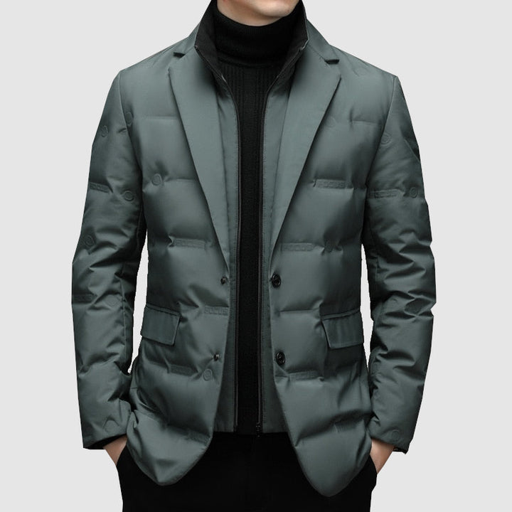 Versatile men's tailored padded jacket for winter, featuring a sophisticated notch lapel, ideal for office or casual.