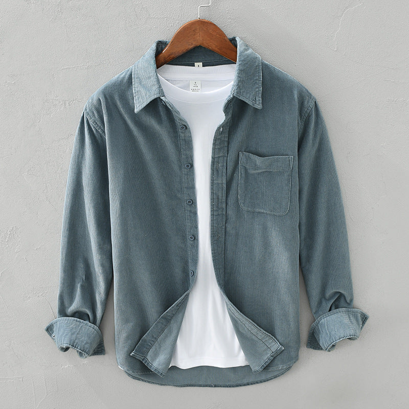Comfortable men's long-sleeve button-up shirt with chest pocket, a versatile top for smart casual style.