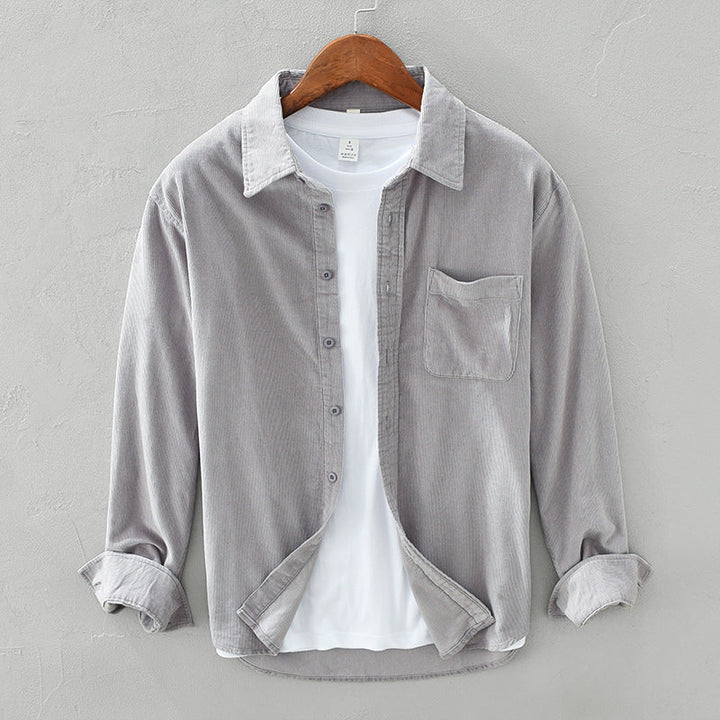 Classic men's casual long-sleeve button-up shirt, perfect for layering & everyday wear in men's fashion.