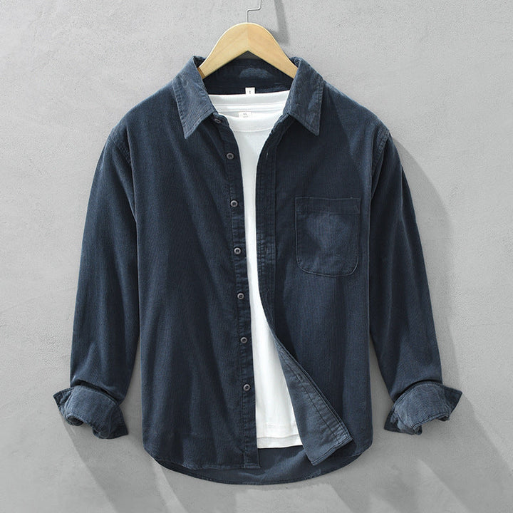 Men's long-sleeve button-up shirt, comfortable layering shirt & casual top for smart men's fashion.
