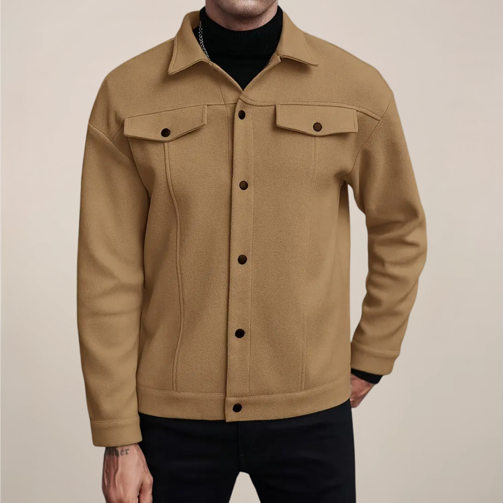 Men's stylish button-up jacket, perfect for fall fashion & winter layering. Casual, collared outerwear.