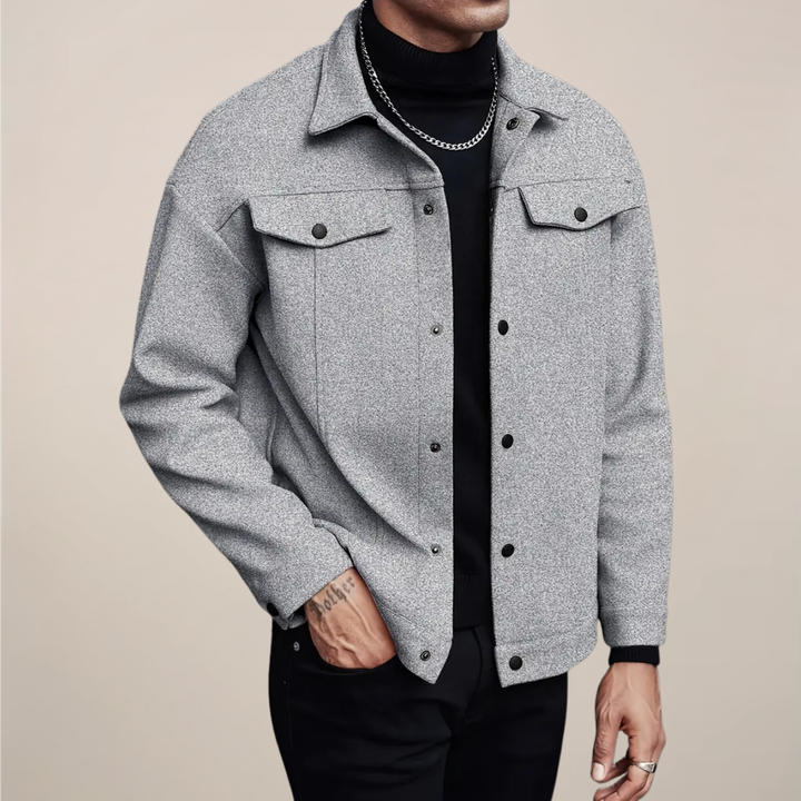 Versatile men's button-up jacket, great for casual or smart casual fall & winter outfits. Stylish outerwear coat.