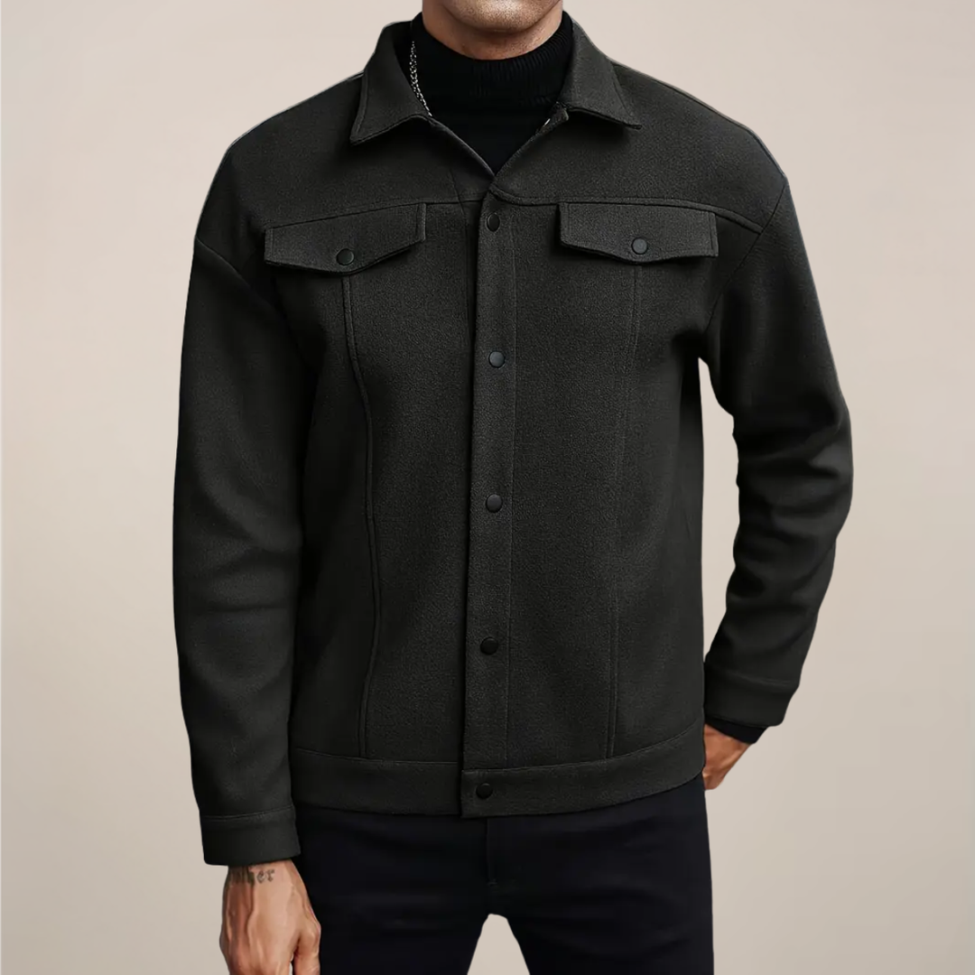 Cozy men's button-up jacket, ideal for fall & winter warmth. Stylish collared design, perfect casual outerwear.