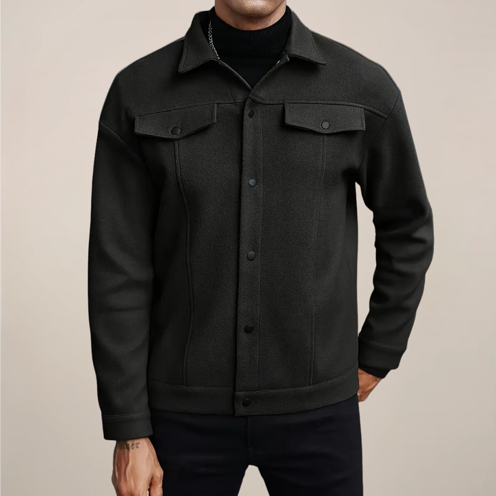 Cozy men's button-up jacket, ideal for fall & winter warmth. Stylish collared design, perfect casual outerwear.