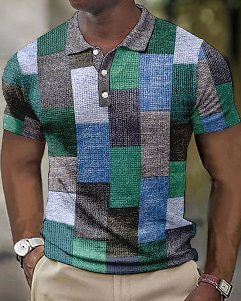 Men's summer style check polo shirt, short sleeve, offering breathable comfort and a modern fit.