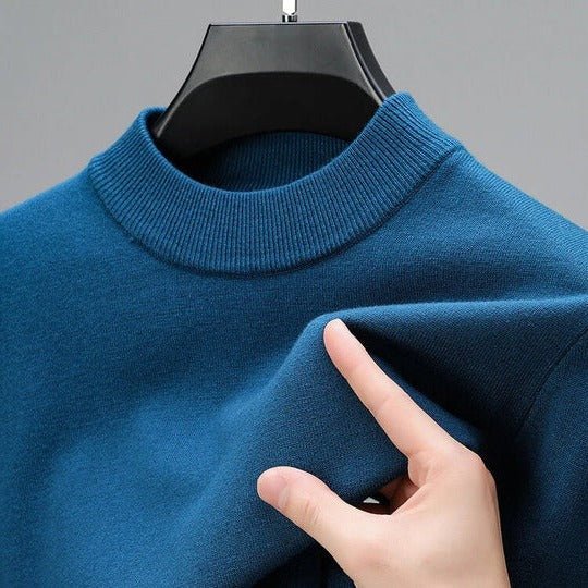 Comfortable men's mock neck sweater, a warm pullover top for winter fashion & stylish men.