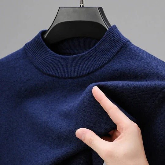 Soft long sleeve mock neck men's pullover sweater, offering cozy everyday comfort & chic style.
