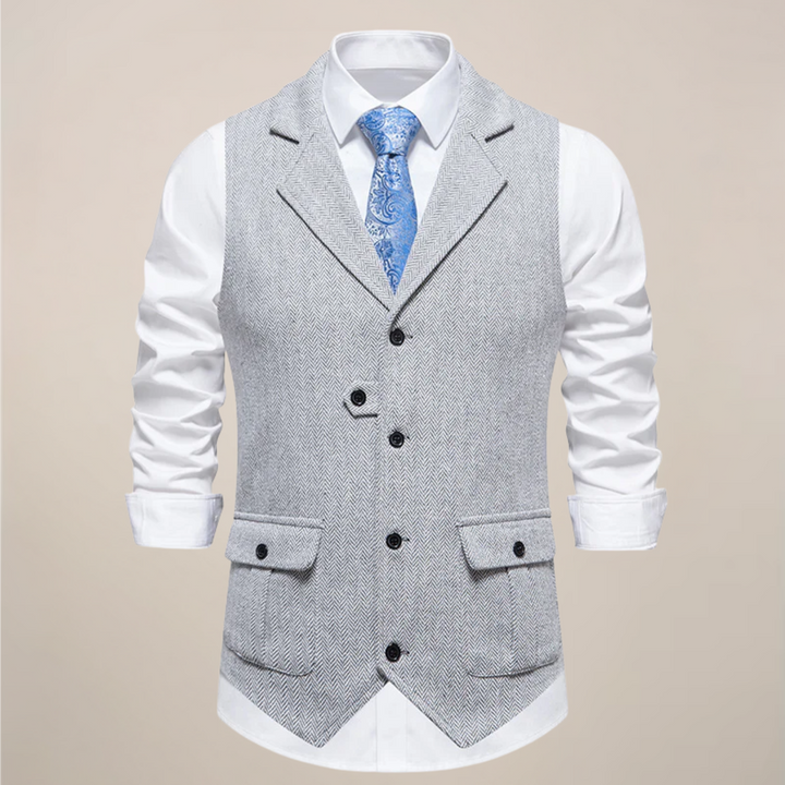 Elegant men's tailored vest with notch lapel, ideal for sophisticated eventwear.