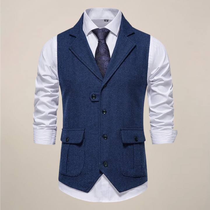 Modern men's waistcoat featuring a distinguished notch lapel, suitable for formal & casual layering.