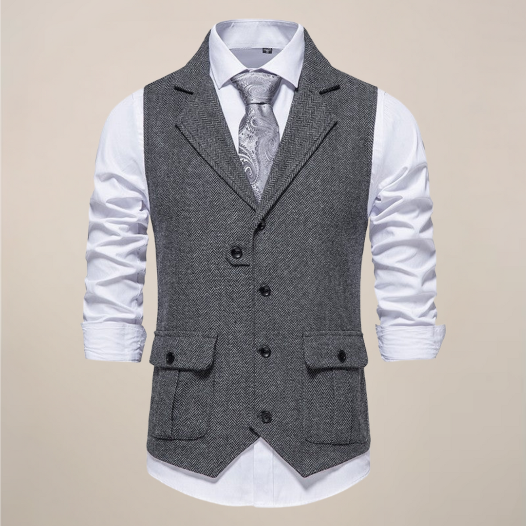 Tailored men's vest with a stylish notch lapel, a sophisticated addition to any wardrobe.