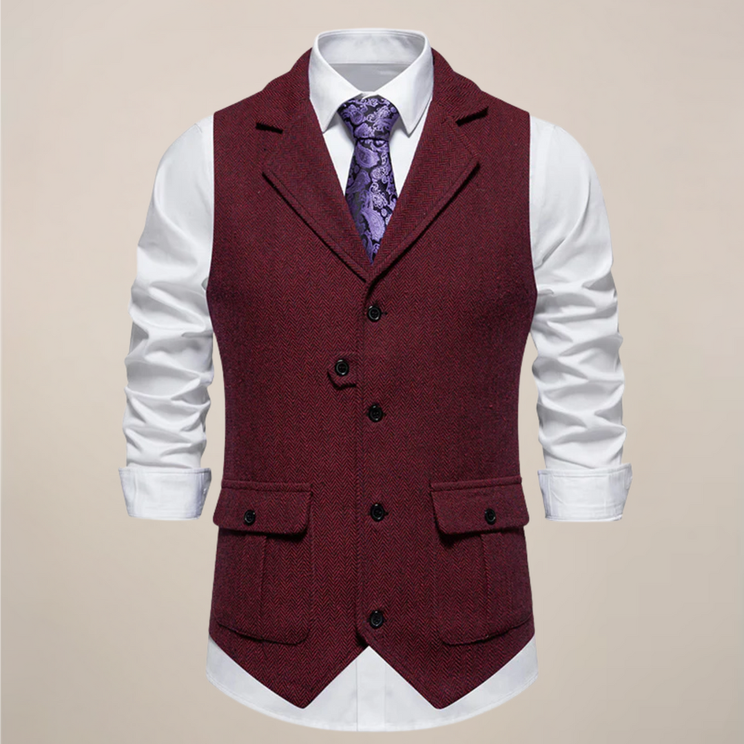 Fashionable men's notch lapel vest, an elegant layering piece for a modern, sophisticated look.