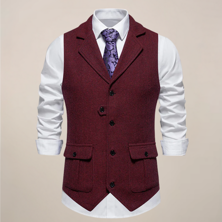 Fashionable men's notch lapel vest, an elegant layering piece for a modern, sophisticated look.