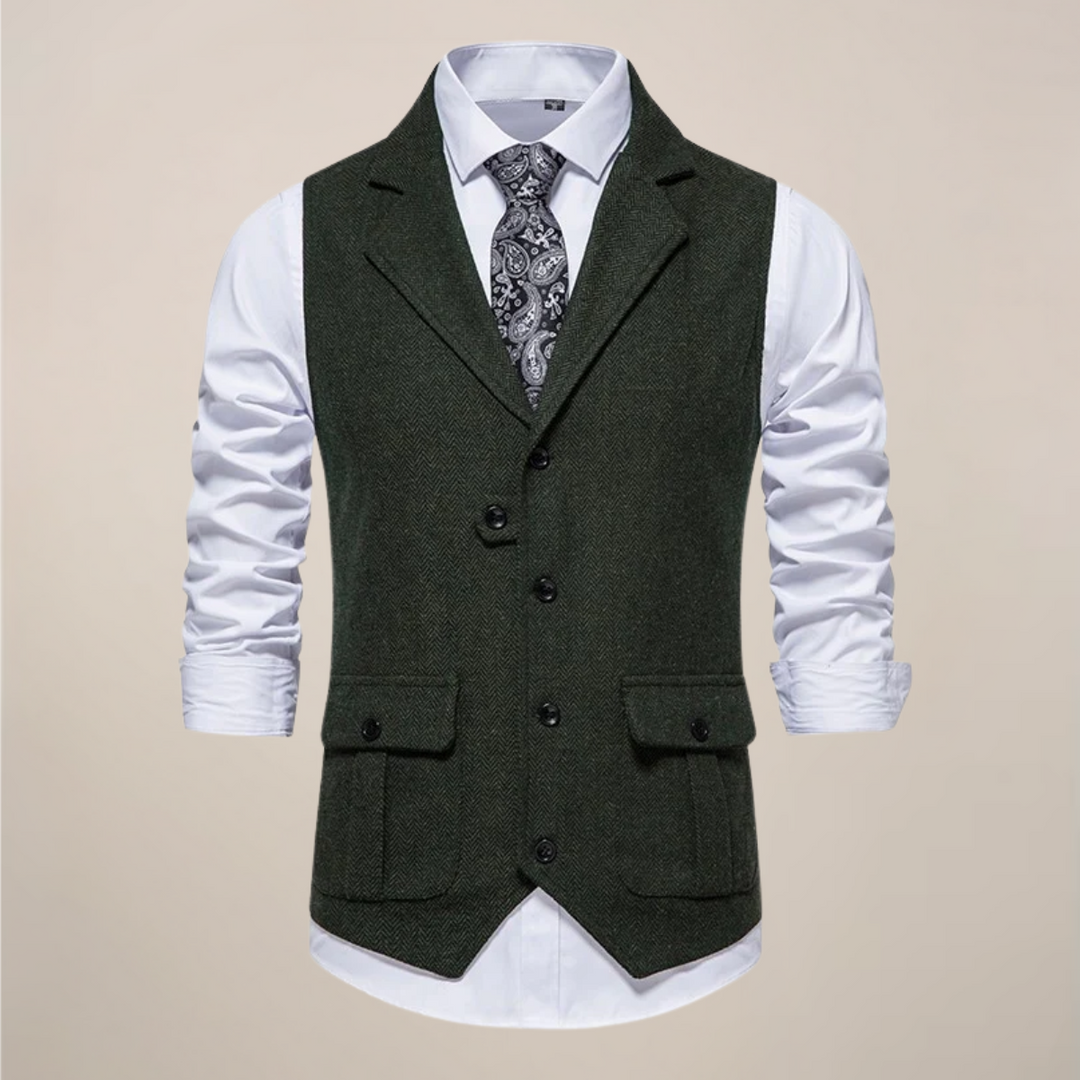 Versatile men's vest with a sharp notch lapel, perfect for elevating formal or casual attire.