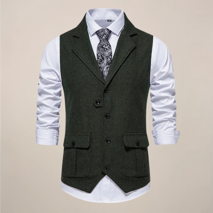 Versatile men's vest with a sharp notch lapel, perfect for elevating formal or casual attire.
