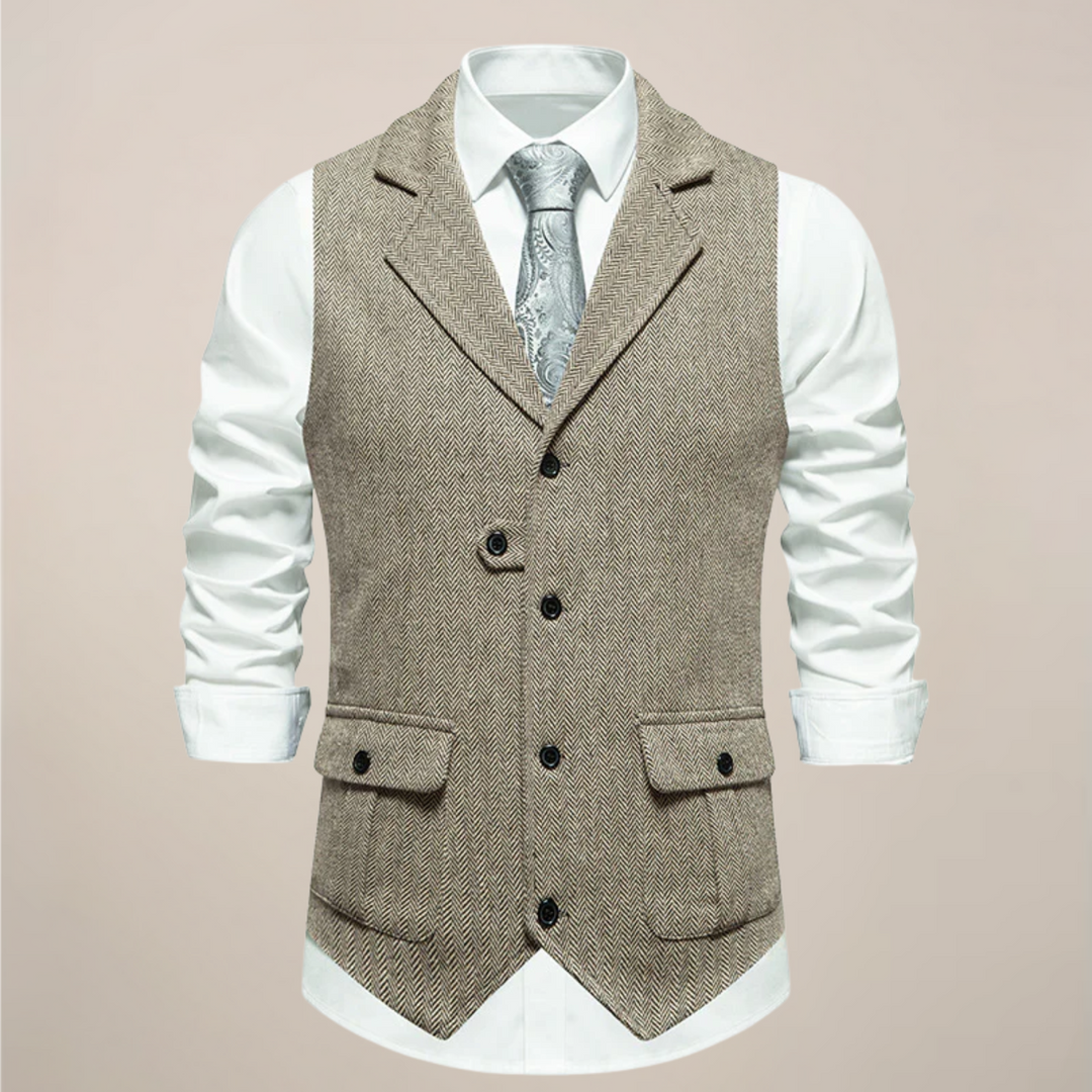 Stylish men's modern notch lapel waistcoat vest, offering a sophisticated and elegant layered look.