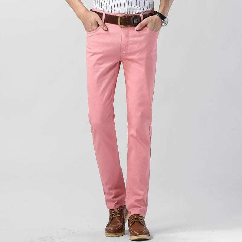 Breathable cotton blend men's colored trousers. Stylish everyday pants for versatile men's fashion.