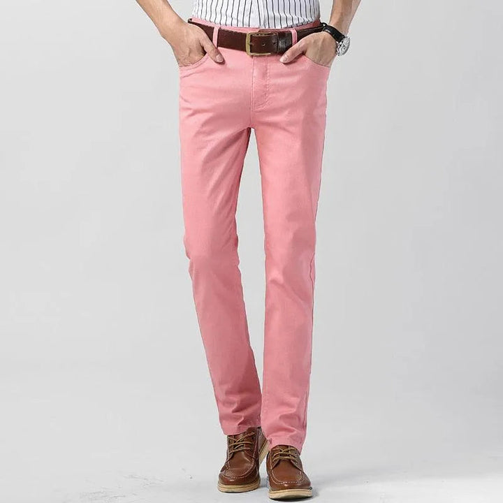 Breathable cotton blend men's colored trousers. Stylish everyday pants for versatile men's fashion.