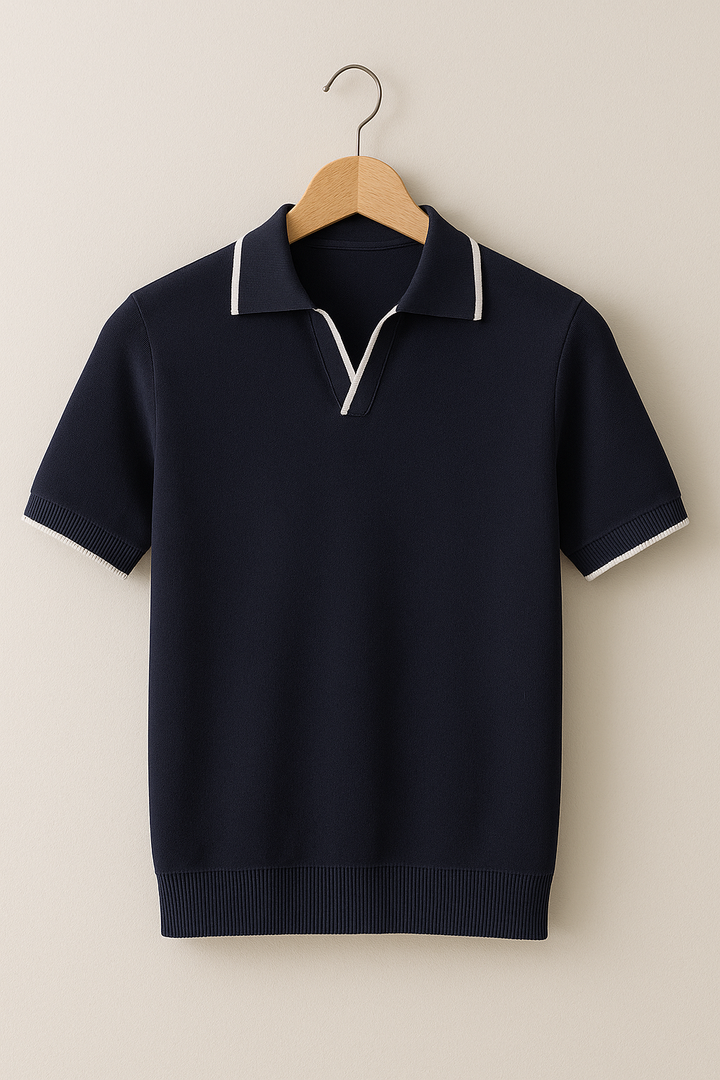Slim fit men's short sleeve polo with contrast trim, a versatile top for smart casual summer fashion.