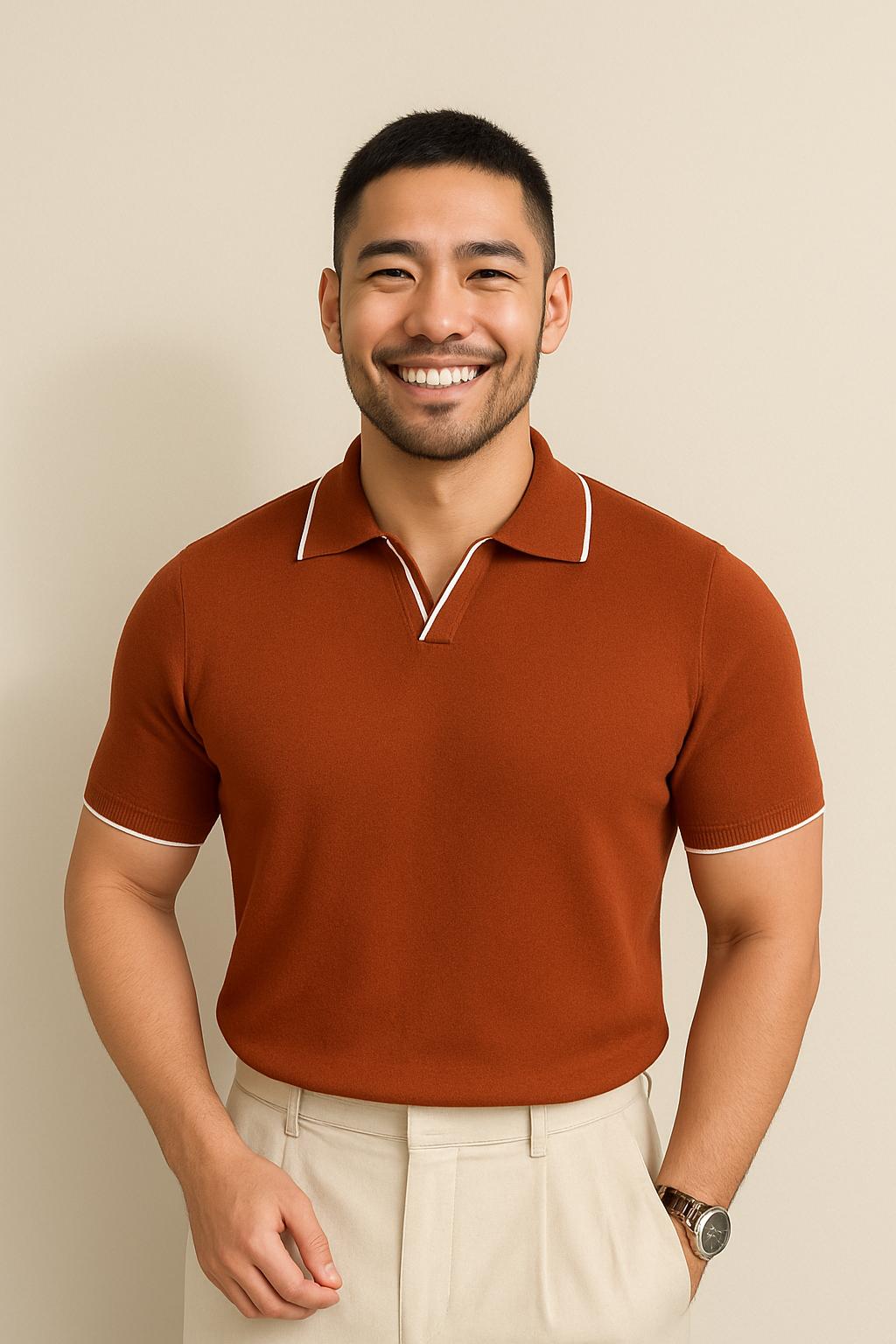 Stylish men's short sleeve polo shirt with contrast trim, great for everyday summer wear.