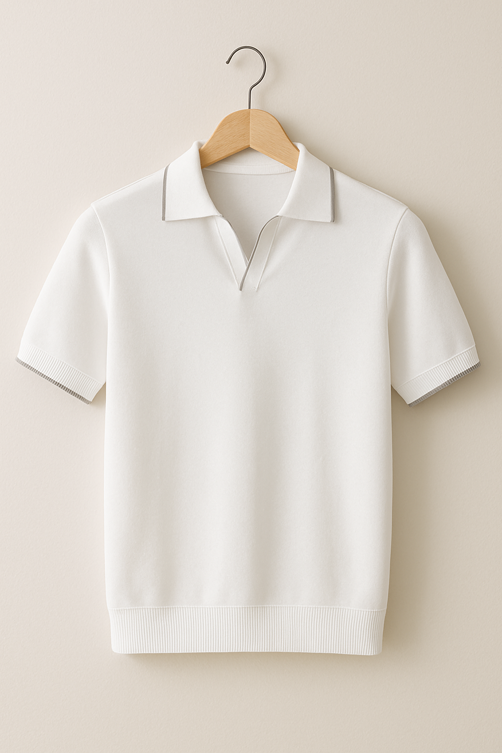 Modern men's short sleeve polo featuring contrast trim, enhancing any smart casual summer outfit.