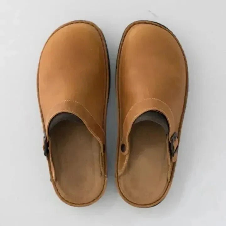 Effortless men's heel strap mules; comfortable slip-on footwear, perfect for all-season indoor & outdoor wear.