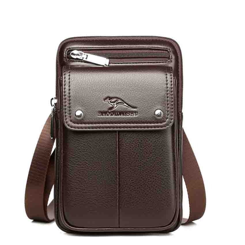 Compact men's vertical shoulder bag, perfect for travel and organized daily carry.