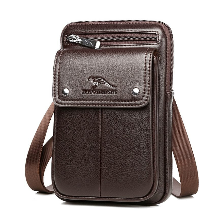 New men's messenger bag: vertical design, front pocket, sleek & practical for him.