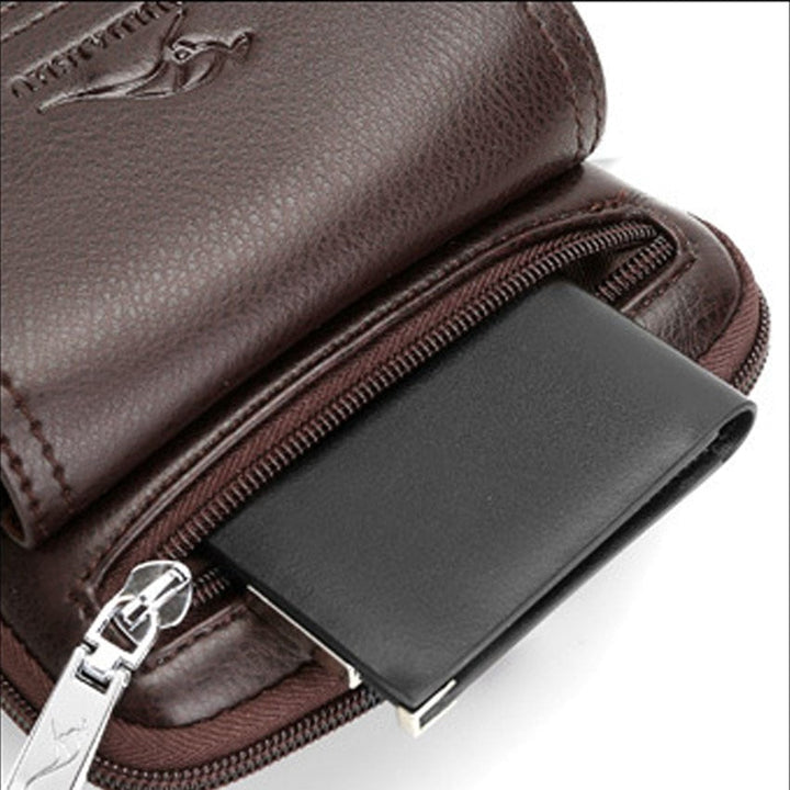 Sleek men's vertical cross-body bag, a trendy accessory with a convenient front pocket.