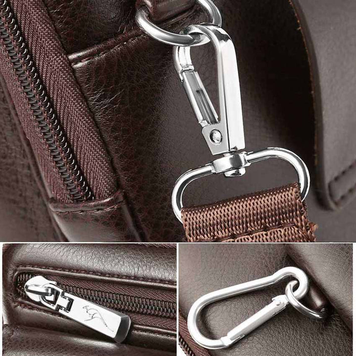 Organized men's vertical bag for daily carry, features a practical front pocket.