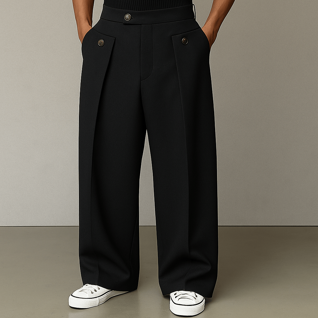Men's comfortable wide-leg flared pants, ideal for everyday casual or smart casual men's outfits.