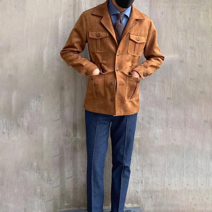Versatile men's field jacket in suede-style, button-front, ideal for autumn hunting or stylish winter casual wear.