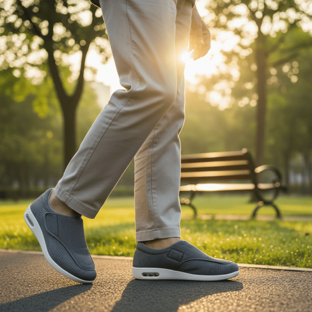 Comfortable men's SWELLCOMFORT health shoes, wide fit, memory foam for diabetic feet & foot support.