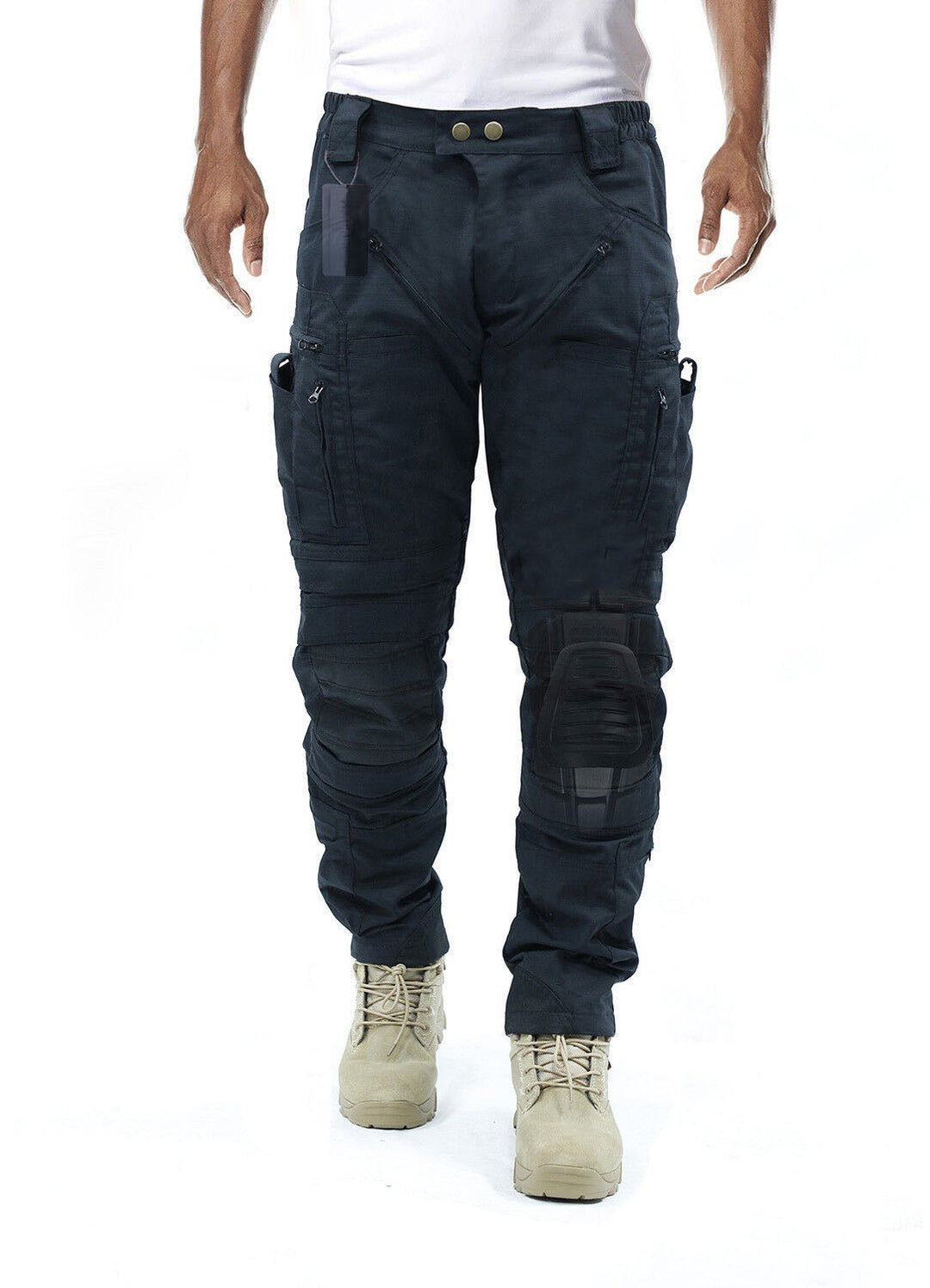 Men's adventure wear cargo pants, rugged with built-in knee pads, perfect for hiking, camping, and outdoor exploration.