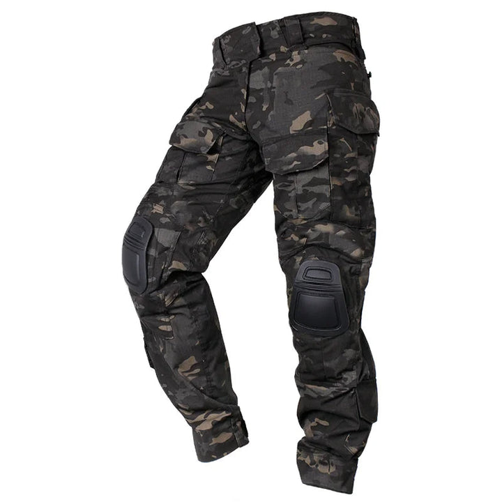 Men's tactical cargo pants with numerous deep utility pockets, ideal for tools, gear, and adventure wear needs.