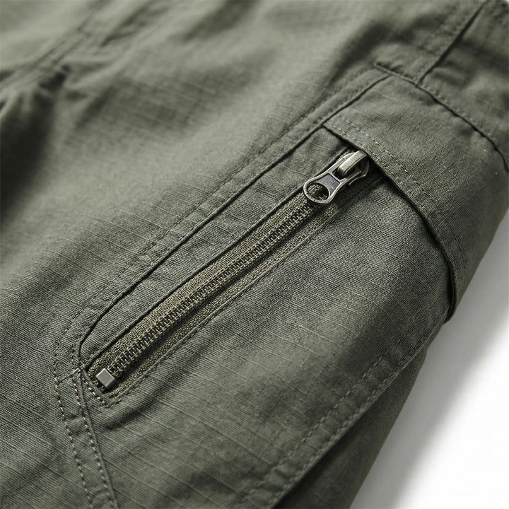 Comfortable men's stretch cargo pants with 9 pockets, perfect for utility, hiking, and adventure gear.