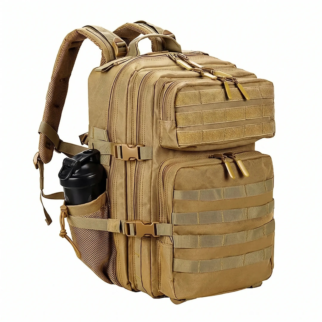 Rugged travel pack for men, a durable tactical backpack suitable for long journeys & outdoor adventure.
