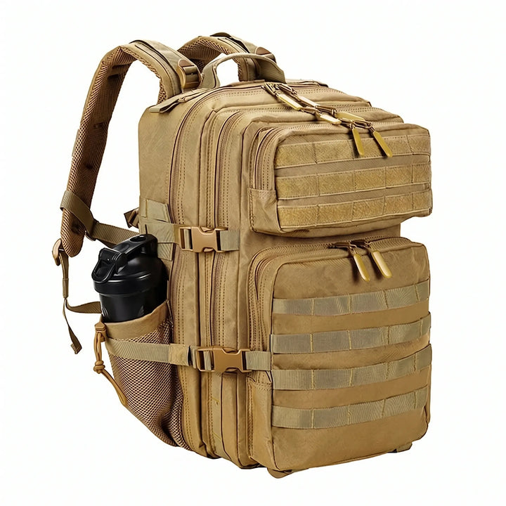 Rugged travel pack for men, a durable tactical backpack suitable for long journeys & outdoor adventure.