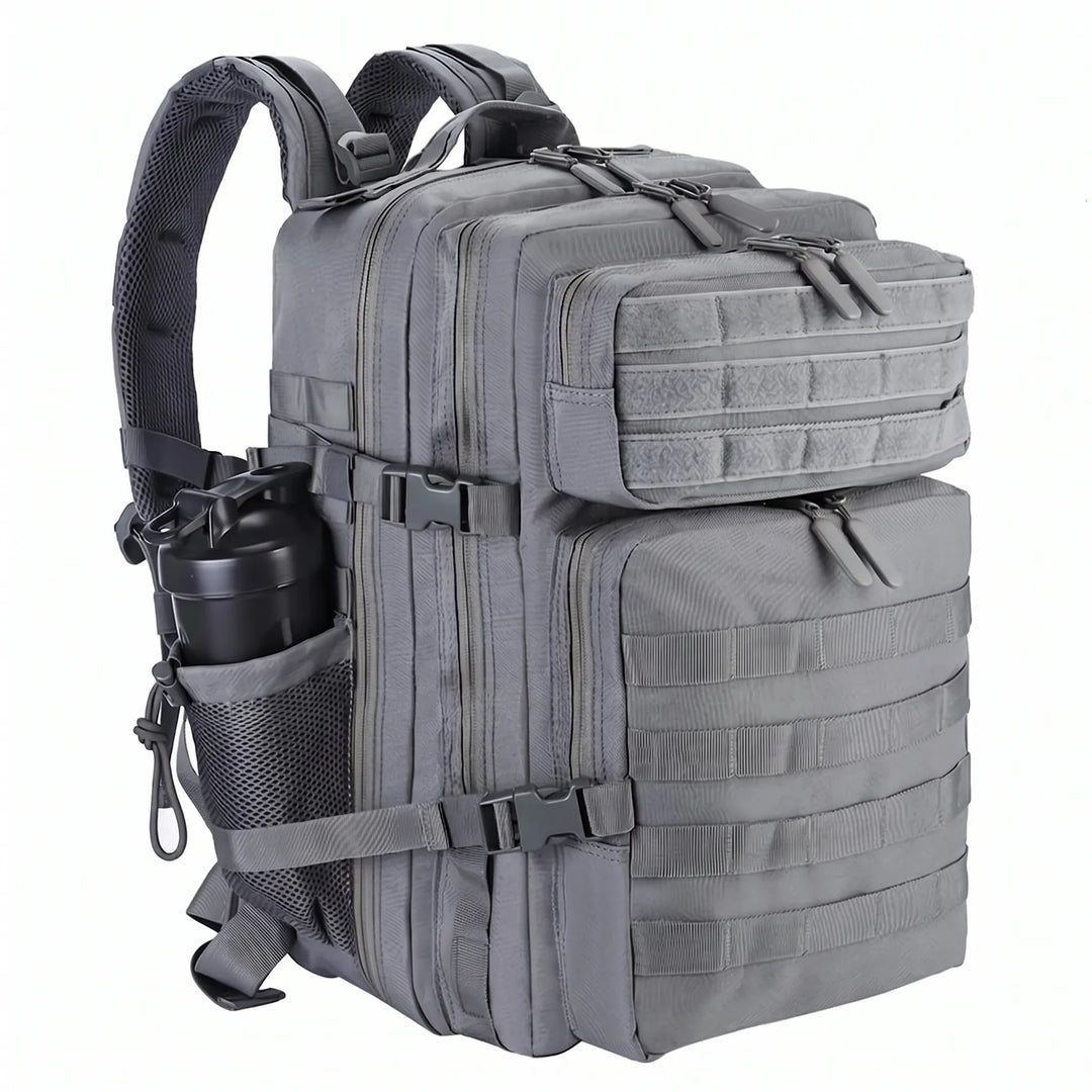 Organized interior of a men's tactical daypack, multiple compartments for efficient gear storage.
