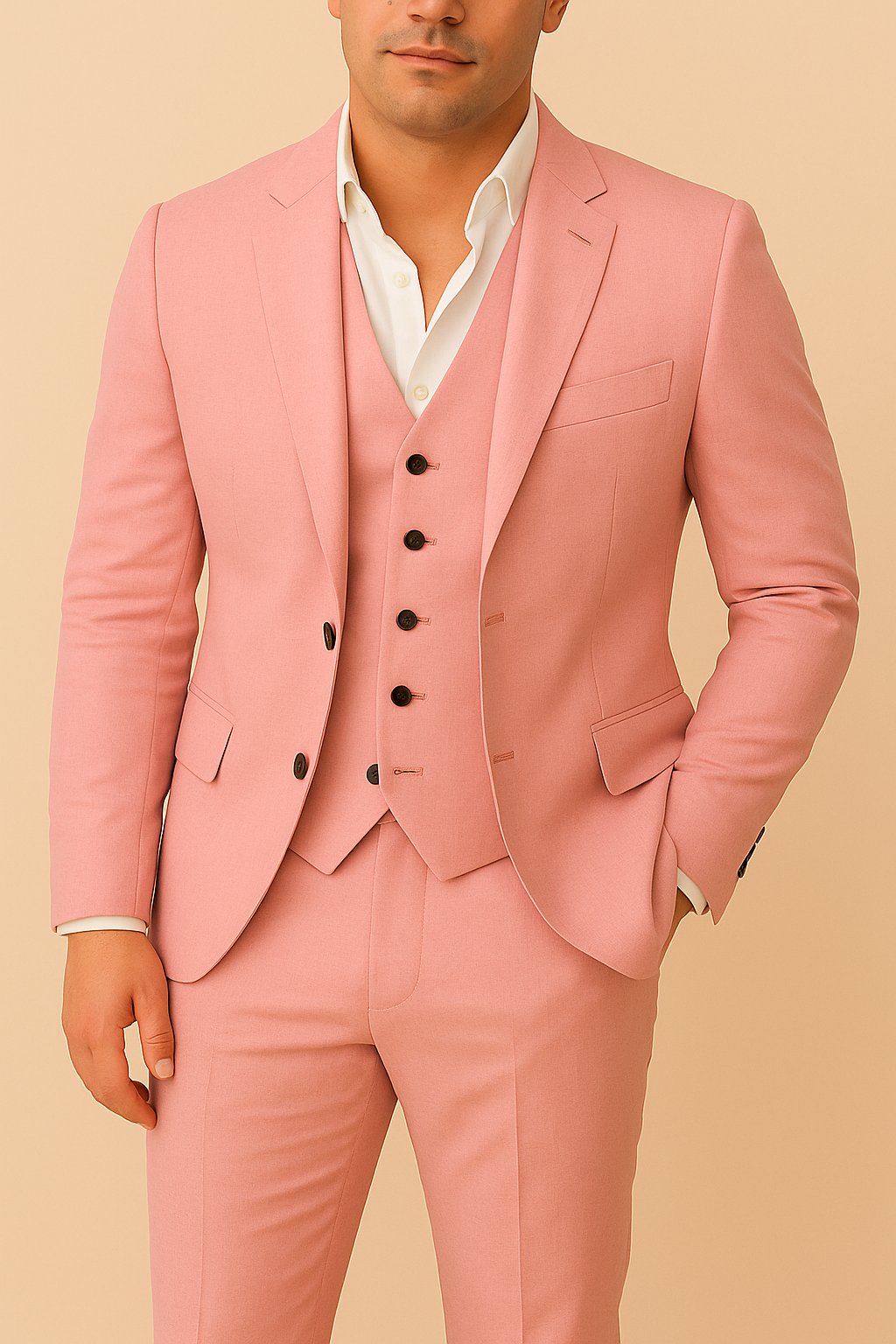 Sophisticated men's 3-piece tailored suit, ideal for professional office wear & business attire.