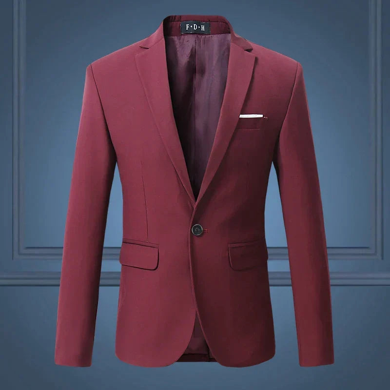 Slim fit men's formal blazer, a single-breasted jacket for professional or casual events.
