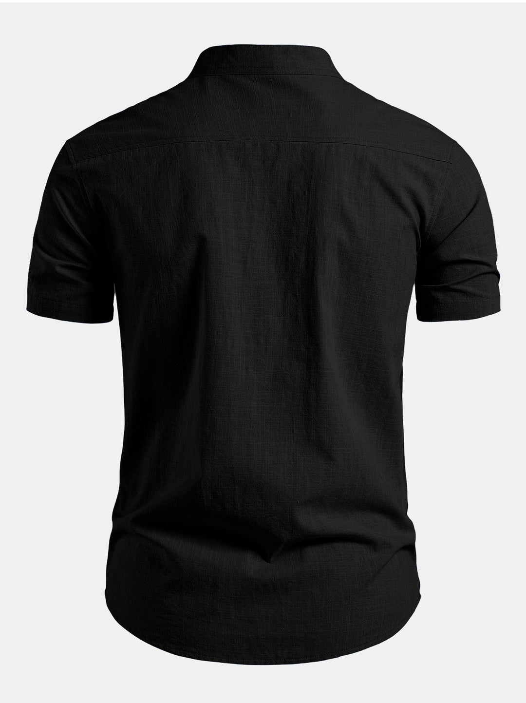 Men's casual tailored fit shirt with a clean mandarin collar and short sleeves, great for versatility.