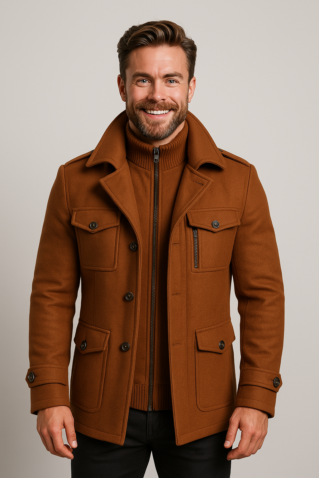 Modern style men's military jacket, a versatile smart casual outerwear piece for men's fashion. Layering option.