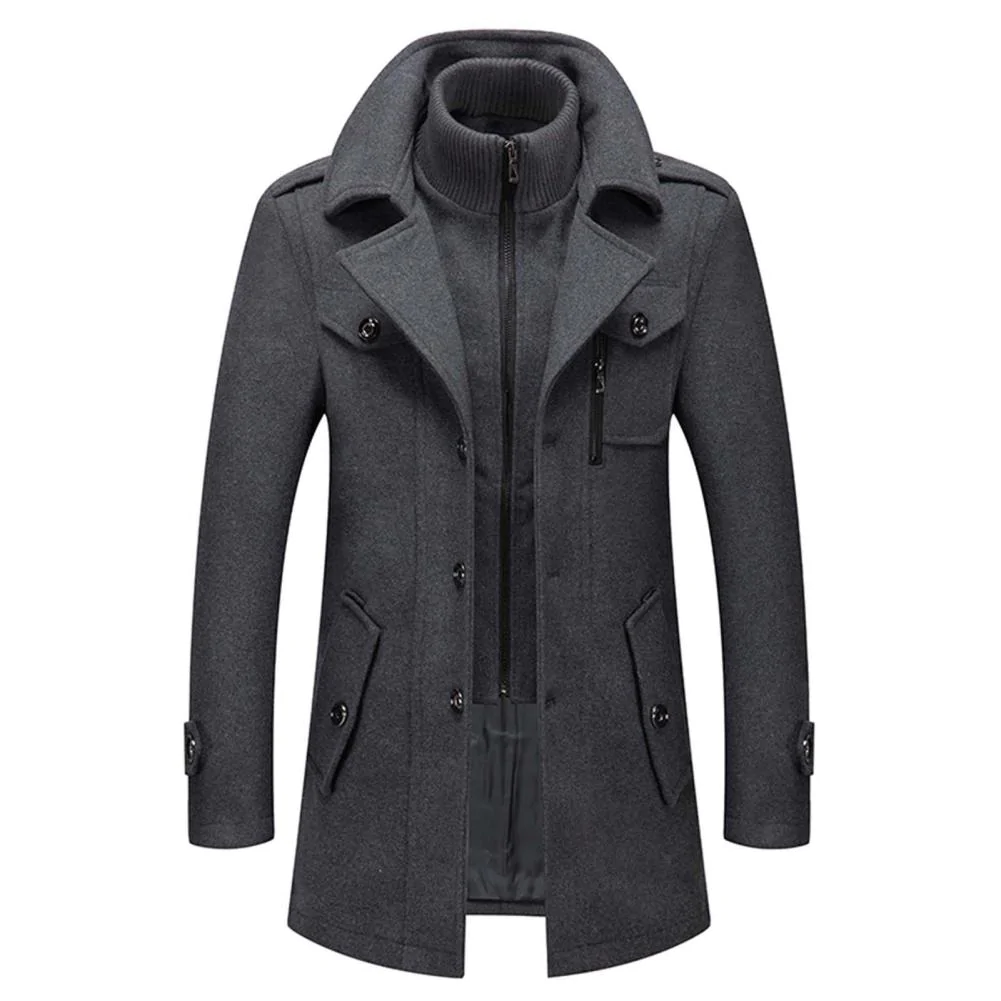 Sharp, structured men's military jacket; modern tailored outerwear for smart casual men's fashion.