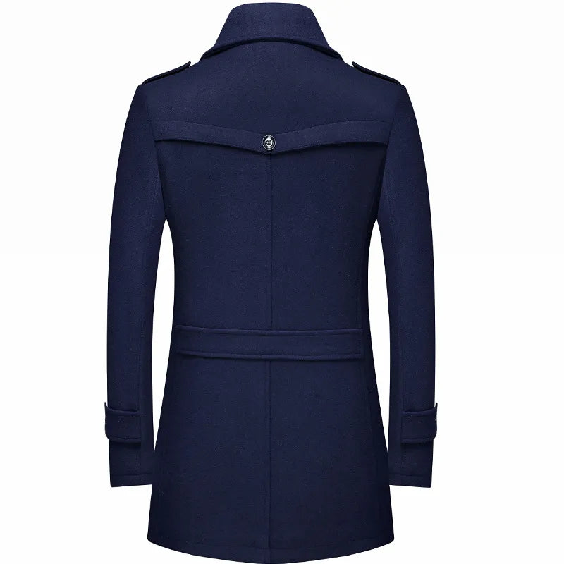 Distinctive men's longline military trench coat, perfect for smart casual & formal winter fashion.