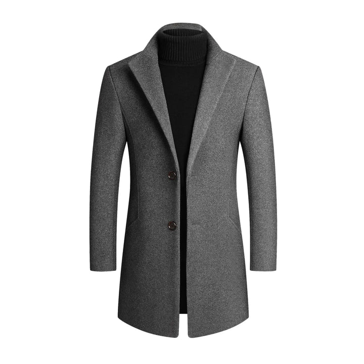 Men's tailored notch lapel trench coat, classic & versatile for business attire or smart casual style.